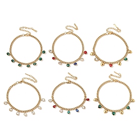 304 из нержавеющей стали горный хрусталь шарм браслеты, браслеты из цепочек панцирного плетения для женщин, золотые