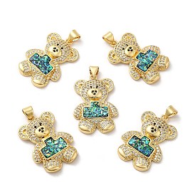 Rack Plating Brass Micro Pave Cubic Zirconia with Synthetic Opal Pendants, with Jump Ring, Lead Free & Cadmium Free, Long-Lasting Plated, Bear