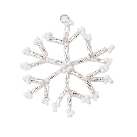 Christmas Handmade Glass Seed Beads, Loom Pattern, with Jump Ring, Snowflake Pendants