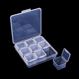 Polypropylene(PP) Craft Organizer Case Sets, 9 Grids Bead Containers for Jewelry Small Accessories, Square