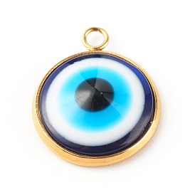 Resin Evil Eye Pendants, with 304 Stainless Steel Settings