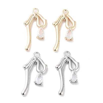 Glass Pendants, with Brass Findings, Bowknot Charm