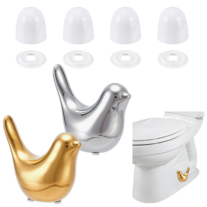 Круглые пластиковые накладные заглушки для болтов унитаза с дополнительными шайбами и керамическими декоративными элементами., ванные принадлежности, птица