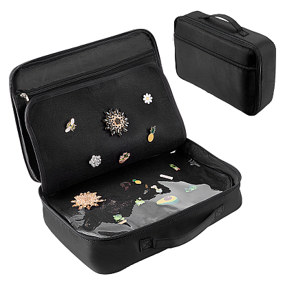 Large Capacity Polyester Multi-Layer Enamel Pin Storage Bags with Display Pockets and Handles, Rectangle