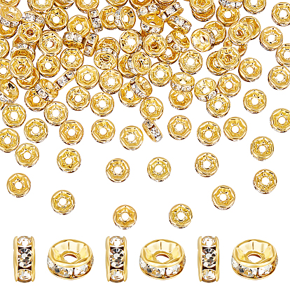 200 шт. Латунные бусины-распорки со стразами, для изготовления ювелирных изделий, класс А, прямой фланец, золотые, плоско-круглые