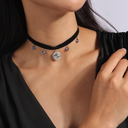 Cross & Evil Eye Choker Necklace with Turquoise Pendant for Women