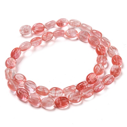 Cherry Quartz Glass Beads Strands, Flat Oval