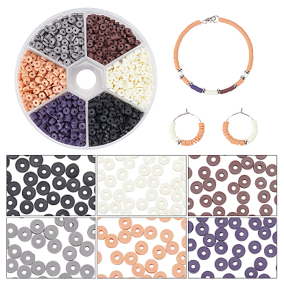 6 brins 6 couleurs perles d'argile polymère faites à la main, disque / plat rond, perles heishi