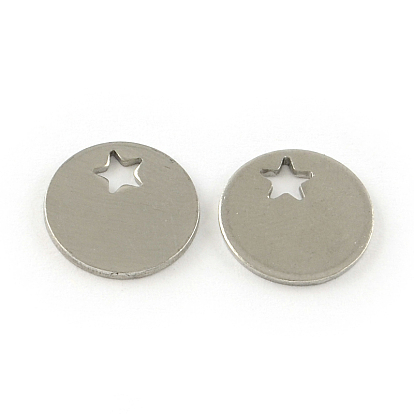 Smooth Surface 201 Stainless Steel Flat Round Stamping Blank Tag Charms, 12.5x1mm, Hole: 2mm
