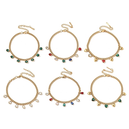 304 из нержавеющей стали горный хрусталь шарм браслеты, браслеты из цепочек панцирного плетения для женщин, золотые