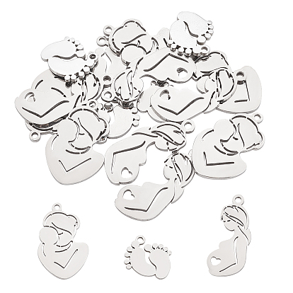 18 pcs 3 style fête des mères 201 pendentifs en acier inoxydable, Coupe au laser, bébé et maman