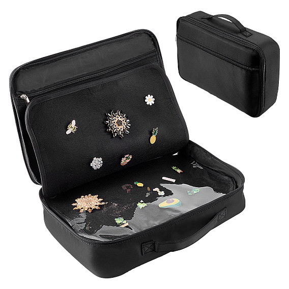 Large Capacity Polyester Multi-Layer Enamel Pin Storage Bags with Display Pockets and Handles, Rectangle