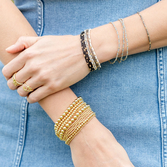 4шт. браслеты из стеклянного бисера и латуни, составные браслеты для женщин