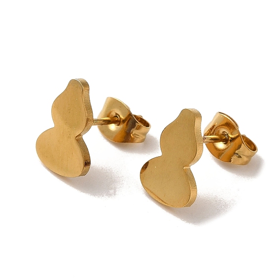 PVD Vacuum Plating 304 Stainless Steel Stud Earrings, Plain Gourd