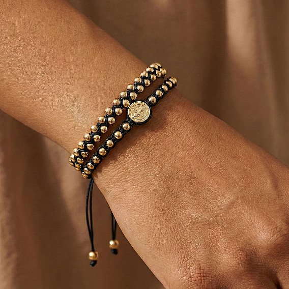 2шт. 2 стили латунных круглых бусин, плетеные браслеты из бусин, Регулируемые браслеты из плетеной нейлоновой нити для женщин и мужчин, квартира со святым Бенедиктом