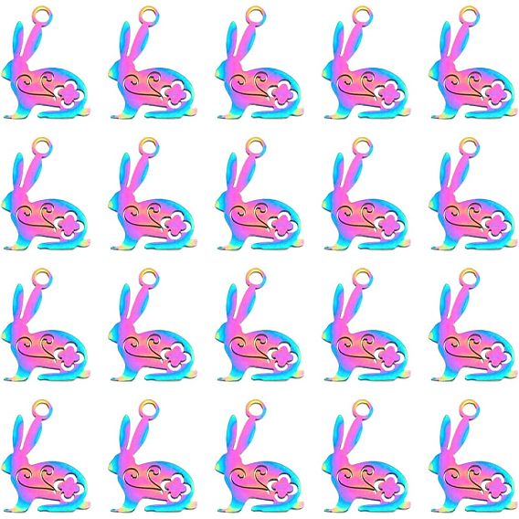 20шт. 201 подвески-кролики из нержавеющей стали, кролик, Пасхальный кролик