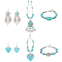 Ожерелья с подвесками в форме сердца из натуральной и синтетической бирюзы, браслеты из бисера и серьги-люстры из перьев, ювелирные изделия из сплава для женщин