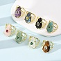 Natural Gemstone Cuff Rings, Teardrop, Brass Pave Cubic Zirconia Cuff Open Rings, Faceted, Golden