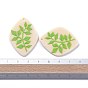 Acrylic Pendants, 3D Printed, Rhombus with Leaf Pattern