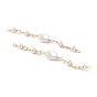 Rack Plating Brass Rhombus Links Connector Charms, with ABS Plastic Imitation Pearl Beads, Real 18K Gold Plated