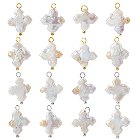 16 шт. 2 стили подвески из натурального барочного жемчуга, крестик, с латунной фурнитурой 