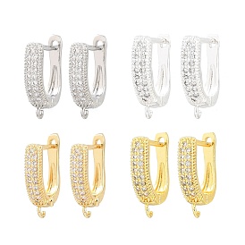 Rack Plating Brass Micro Pave Cubic Zirconia Hoop Earring Findings, with Loops, Long-Lasting Plated