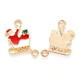 Alloy Enamel Links Connectors, for Christmas, Father Christmas with Sledge, Light Gold