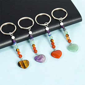 Colorful Natural Crystal Tiger Eye Heart Keychain with Multiple Colors