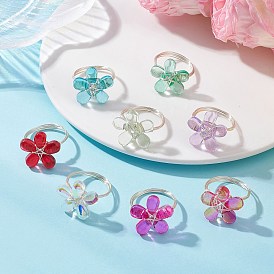 8шт. 8 цвета, экологически чистые кольца на палец из прозрачного стекла, обмотанного медной проволокой, цветок