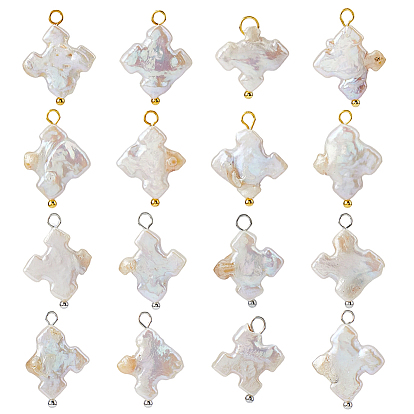 16 шт. 2 стили подвески из натурального барочного жемчуга, крестик, с латунной фурнитурой 