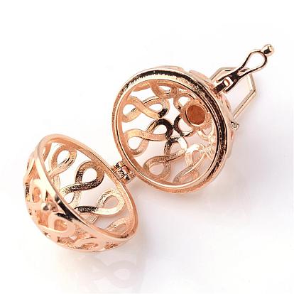 Rack Plating Brass Cage Pendants, For Chime Ball Pendant Necklaces Making, Hollow Round with Infinity