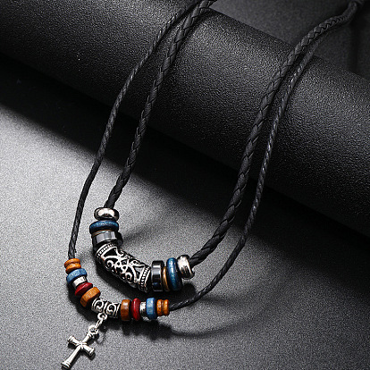 Vintage Multi-layer Alloy Cross Leather Necklace - Creative Beaded Accessories