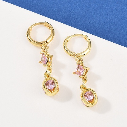 Серьги-кольца с ромбами из латуни с микропаве из кубического циркония, долговечный, без кадмия и без свинца, стойки покрытие