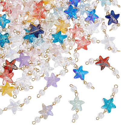 50шт. градиентная краска для выпечки прозрачное стекло морская звезда и абс пластик имитация жемчуга соединительные подвески, с 304 двойными петлями из нержавеющей стали, золотые