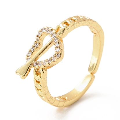 Anillo de puño abierto con corazón de circonitas cúbicas y flecha, joyas de latón chapado en oro real 18k para mujer, sin plomo y el cadmio