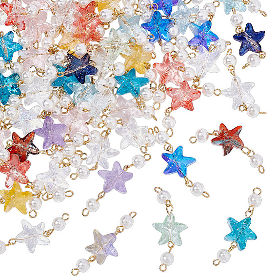 50шт. градиентная краска для выпечки прозрачное стекло морская звезда и абс пластик имитация жемчуга соединительные подвески, с 304 двойными петлями из нержавеющей стали, золотые
