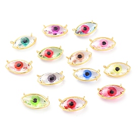 Transparent Glass Pendants, with Brass Findings, Long-Lasting Plated, Evil Eye
