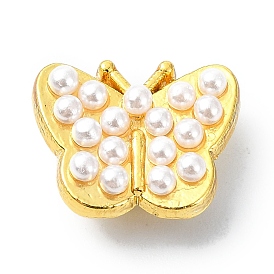 Accumuler pendentifs en laiton placage, avec des perles en plastique imitation perles, plaqué longue durée, sans plomb et sans cadmium, papillon