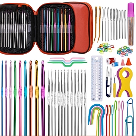 DIY Hand Knitting Craft Art Tools Kit for Beginners, with Storage Case, Aluminum Crochet Hooks Set, Knitting Needles, Needles Stitch Marker, Scissor