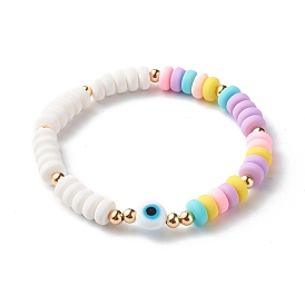 Evil Eye Stretch Bracelets for Girls Women, Polymer Clay & Lampwork Beaded Bracelets