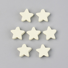 Painted Natural Wood Beads, Lead Free, Star