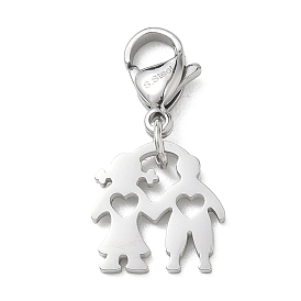 304 Подвеска из нержавеющей стали в форме сердца, изображающая мальчика или девочку, с застежкой омар