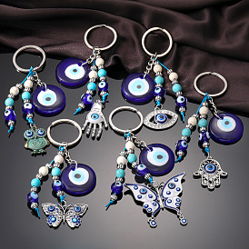 Vintage Ethnic Tribal Boho Style Keychain Exaggerated Exotic Butterfly Devil Eye Glass Pendant