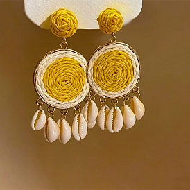 Pendientes colgantes de aleación tejida para mujer, con la cáscara, dorado