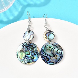 Латунные натуральные ракушки пауа плоские круглые висячие серьги