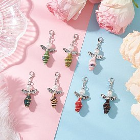 Подвеска в виде ангела из стеклянных жемчужин и керамики в виде раковины, Сплав с застежками когтя омара