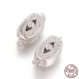 925 Sterling Silver Box Clasps, with Cubic Zirconia, with 925 Stamp, Oval with Evil Eye