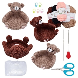 DIY Bear Coasters Knitting Kits for Beginners, Including Crochet Hook & Needle & Yarn, Stitch Marker, Fiberfill, Instructions, Scissors