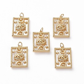 Natural Shell Pendants, with Brass Findings, Rectangle with Eye & Moon & Star