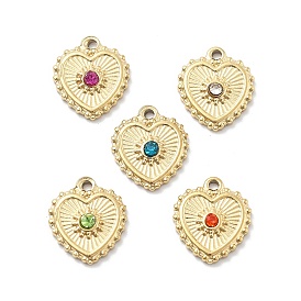 304 из нержавеющей стали горный хрусталь подвески, сердце прелести, ионное покрытие (ip), реальный 14 k позолоченный